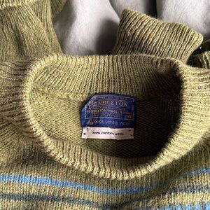Vintage Pendleton Olive and Blue Wool Crewneck Sweater